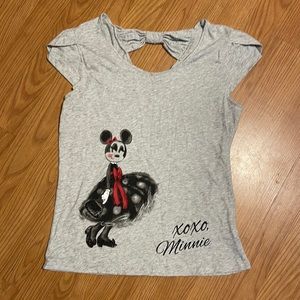 Minnie Mouse Disney Shirt Embossed Stones Bow on Back Womens Sz Medium